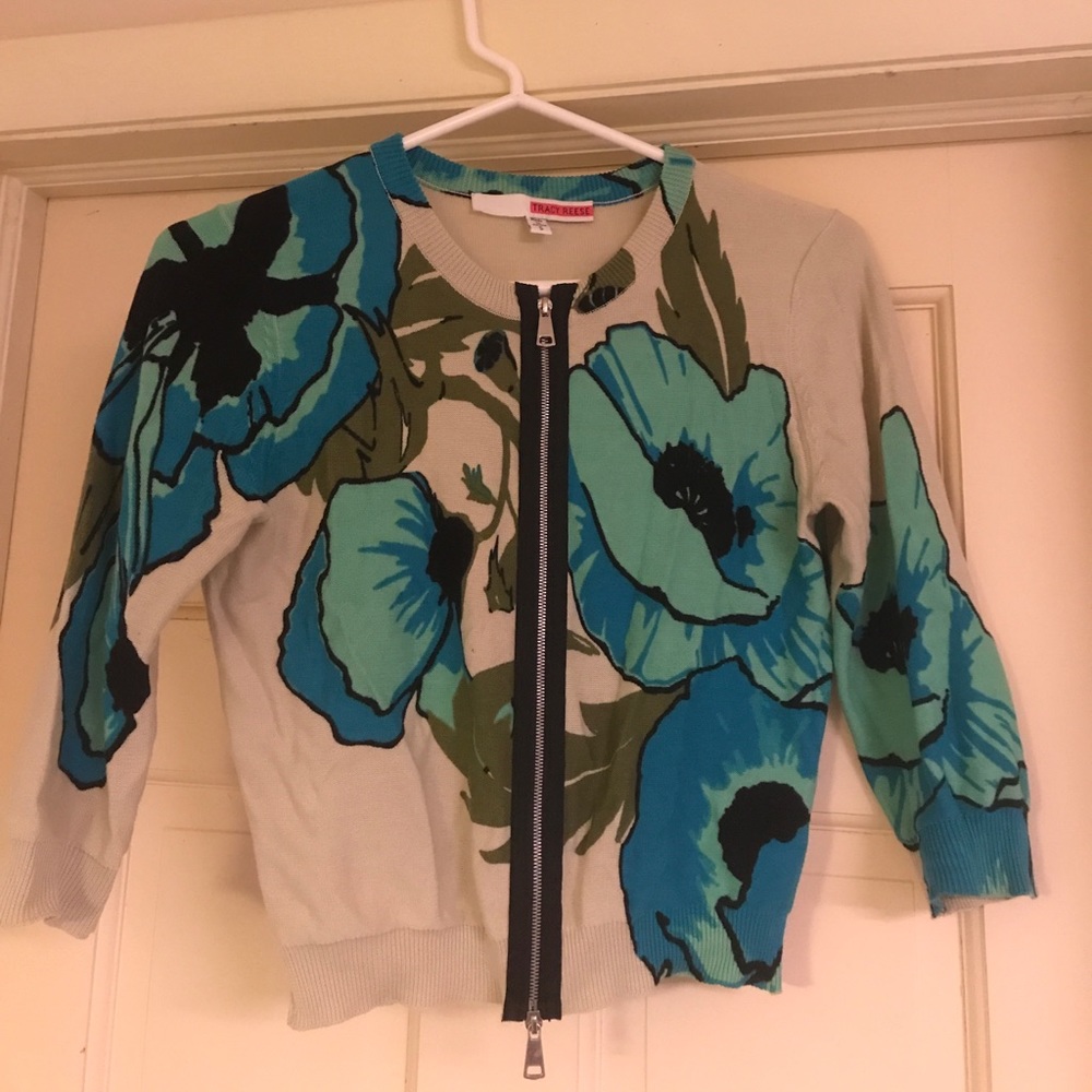 EUC Tracy Reese cropped zip up sweater