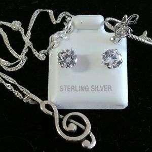Solid .925 Silver Pendant Necklace Ring Earrings