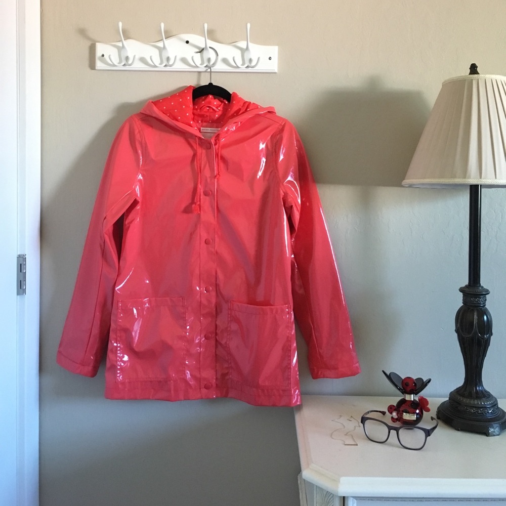 Salmon colored rain jacket