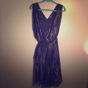 Navy blue chiffon v neckline dress