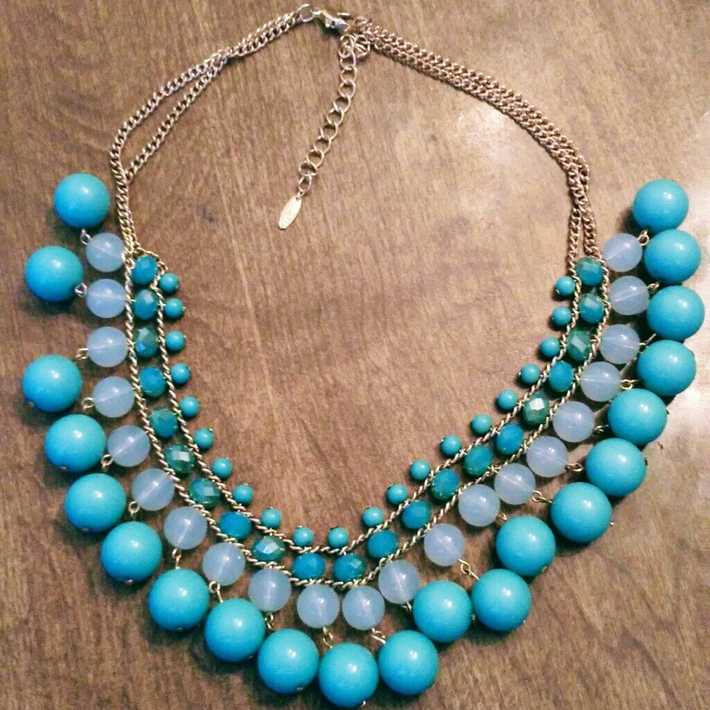 Boho turquoise large bib necklace
