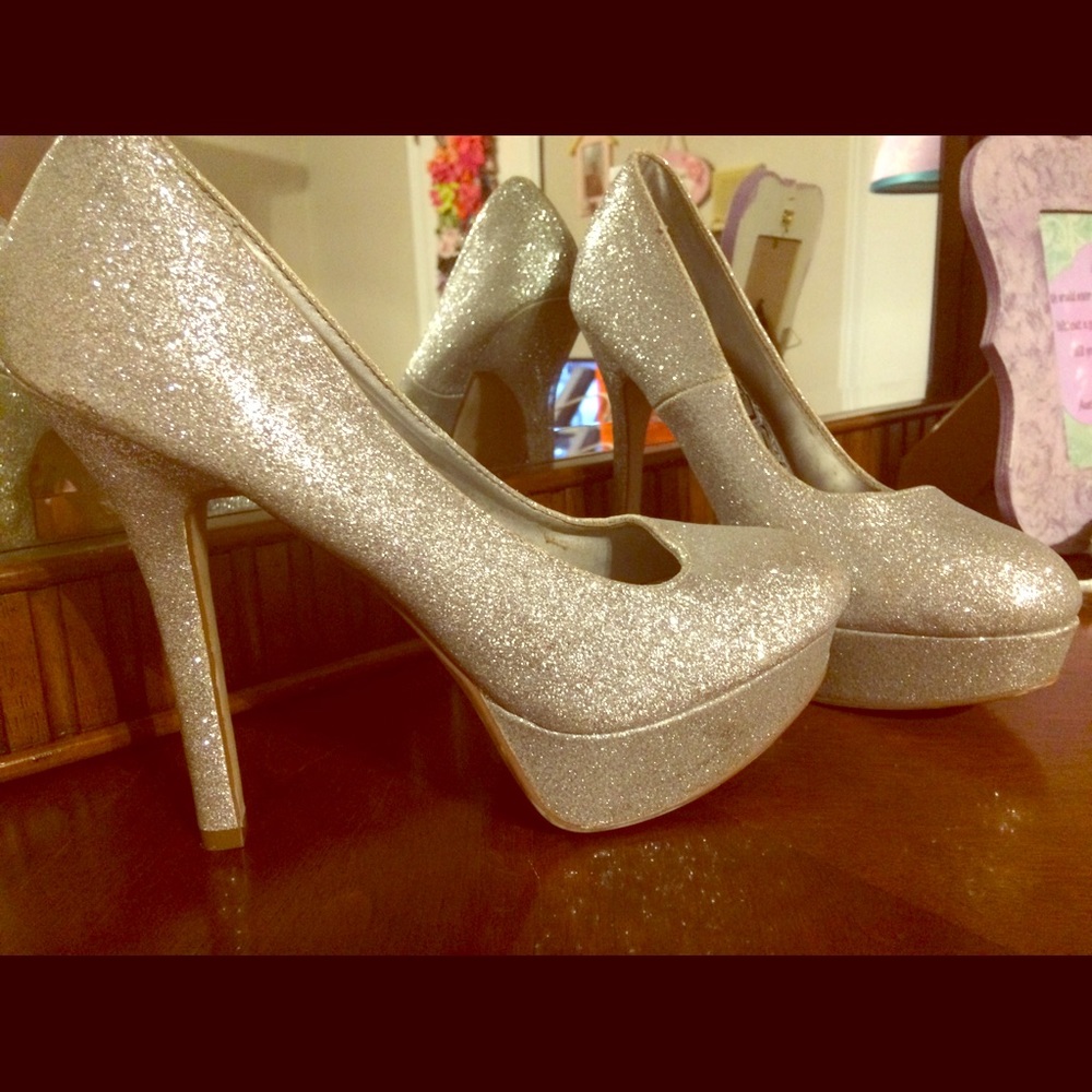 Silver Glitter Platform Heels