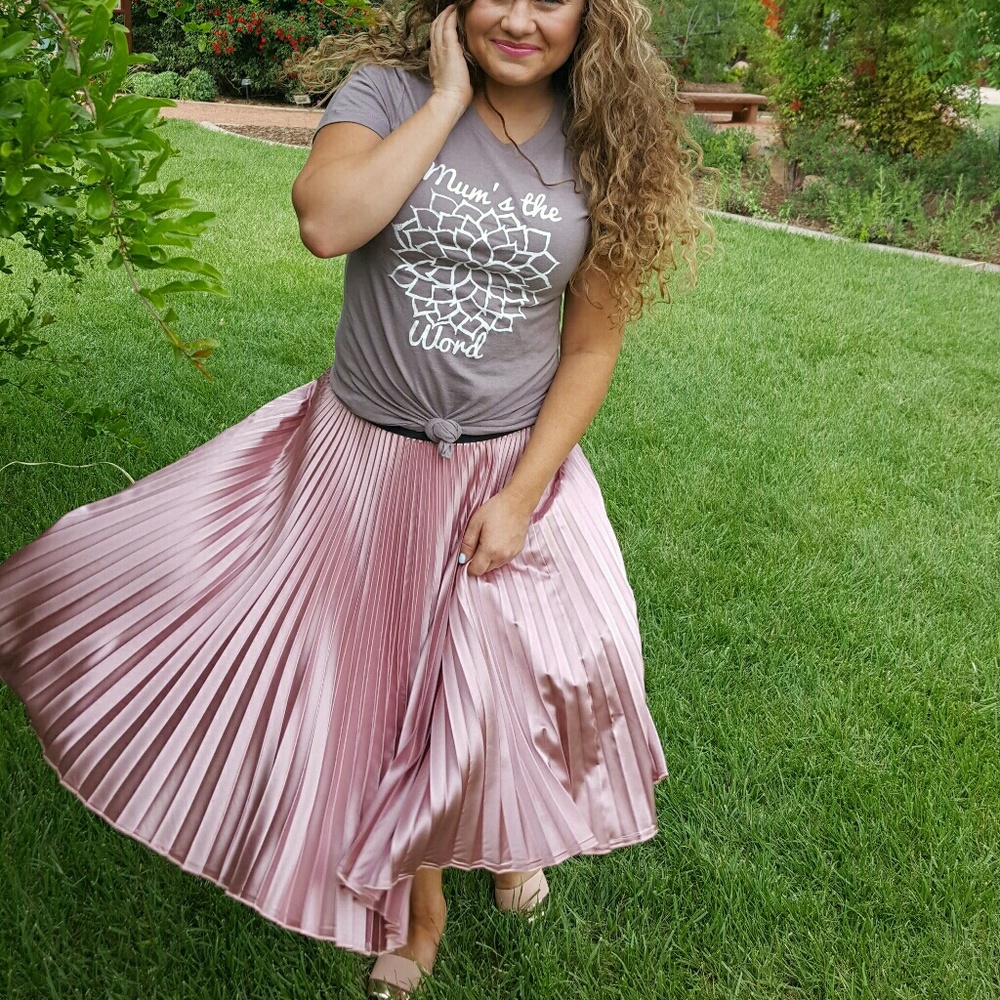 Pink Accordion Pleated Midi Skirt