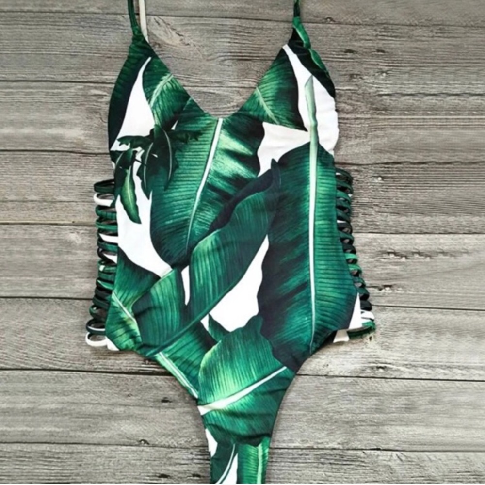 Tropical Leaves One Piece Swimsuit - Picture 2 of 5