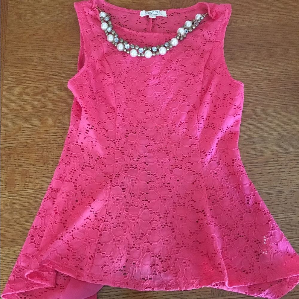 Hot Pink Peplum Tank with Necklace