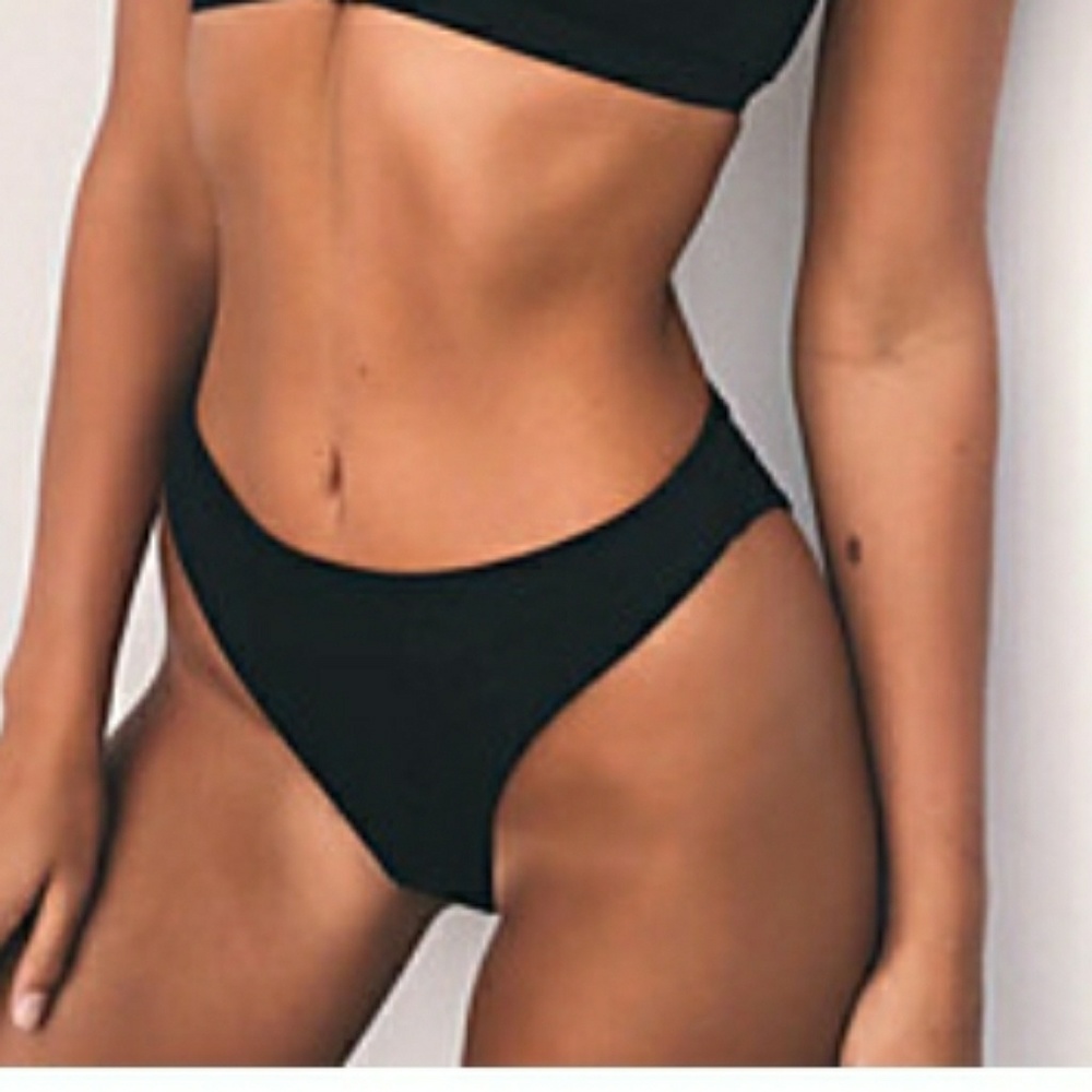 High Thigh Waisted Black Bikini Bottoms