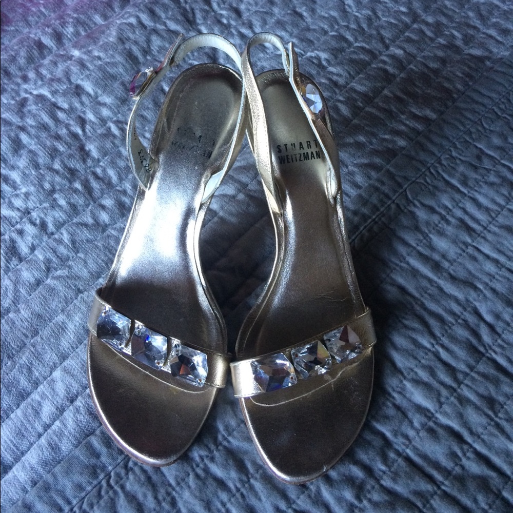 Stuart Weitzman Gold jeweled heels sz6.5