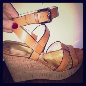 Classic COACH wedges n camel leather w cork wedge