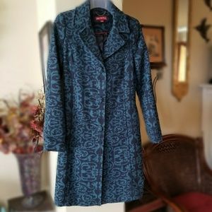 70s Inspired navy patterned wool coat