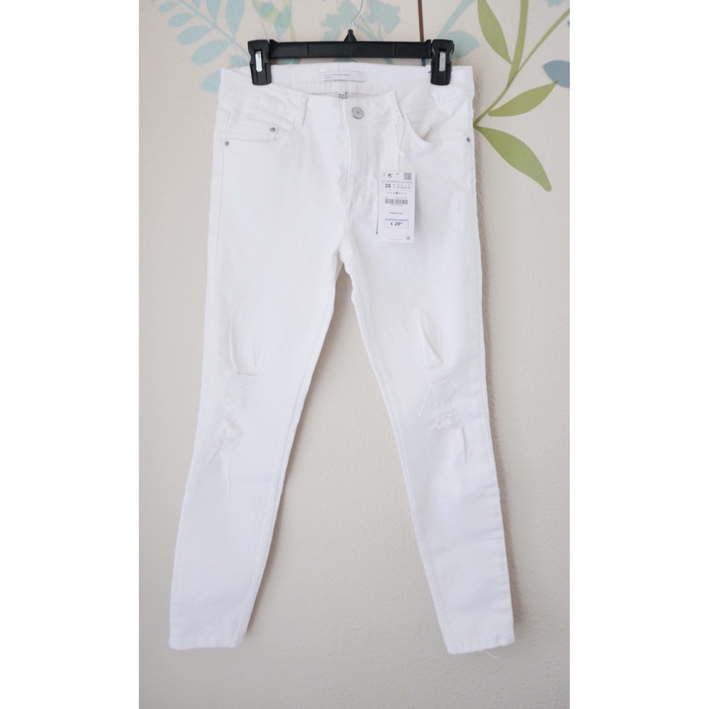 ZARA Distressed White Jeans