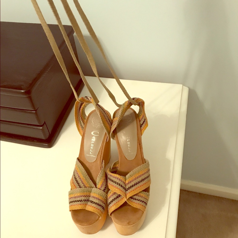 Jeffrey Campbell lace-up open-toe wedges size 7