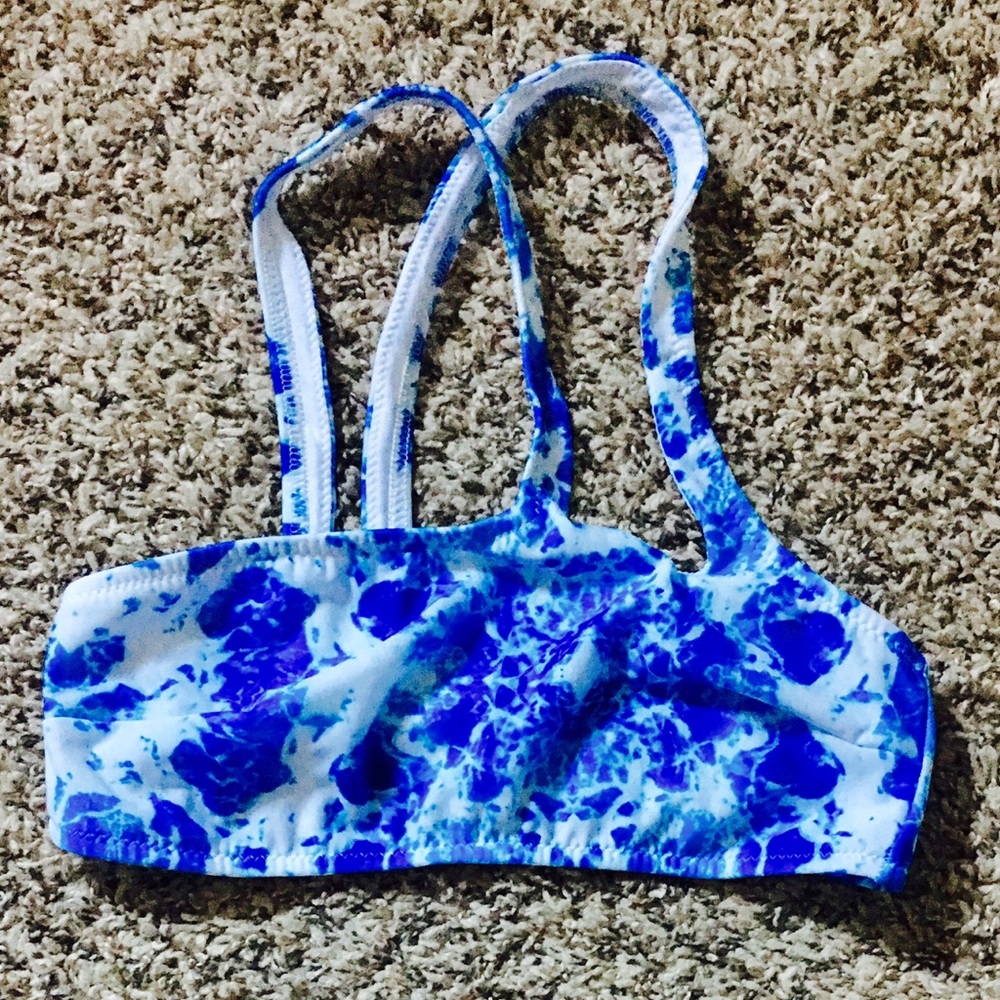 Asos Blue and White Women's Medium Bikini Top