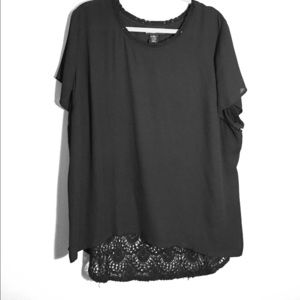 Black chiffon blouse with crochet lace detail