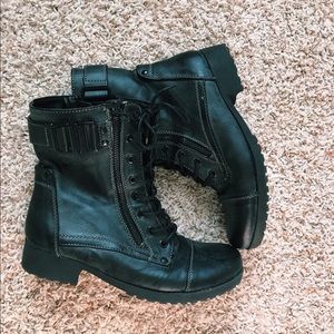 Black Guess Leather Combat Boots