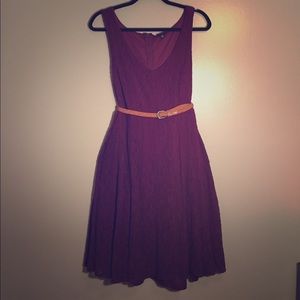 Purple lace v neck empire waist dress