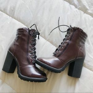 Wine Red Lace Up Platform Pumps