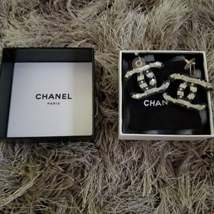 CHANEL Authentic Striped Large Earrings