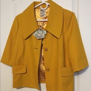 Tulle Crop Wool Coat with 3/4 Sleeves