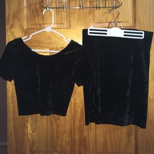 Crushed velvet crop top and skirt set
