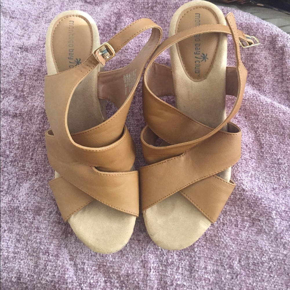 Tan wedged shoes
