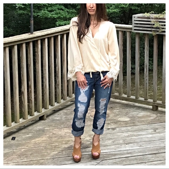 Boho Retro Look Print Backless Crochet Trim Top