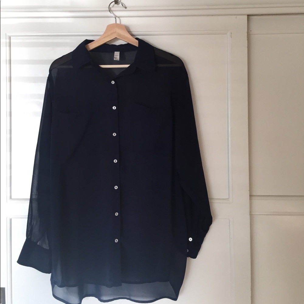 American Apparel navy chiffon button up