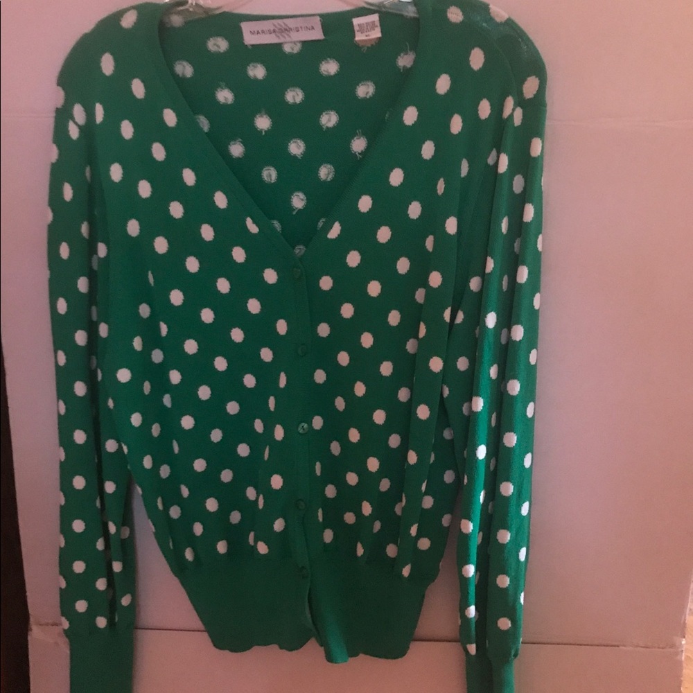 SALE XL Marissa Christina green polka dot cardigan
