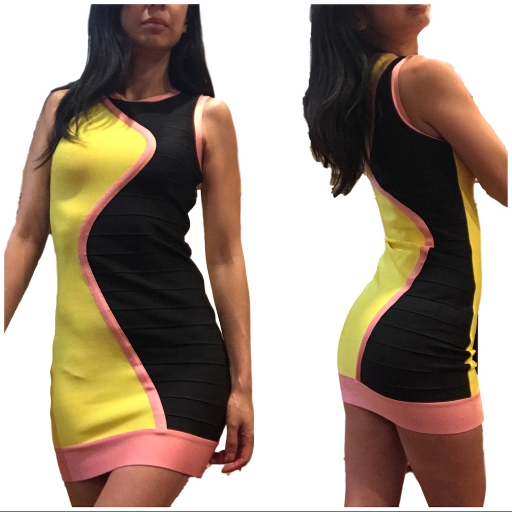 Bodycon dress yellow black pink