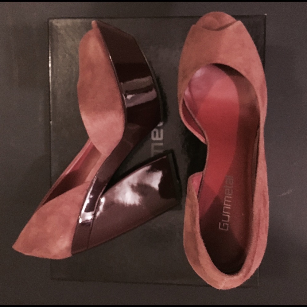 Blush suede wedge shoes