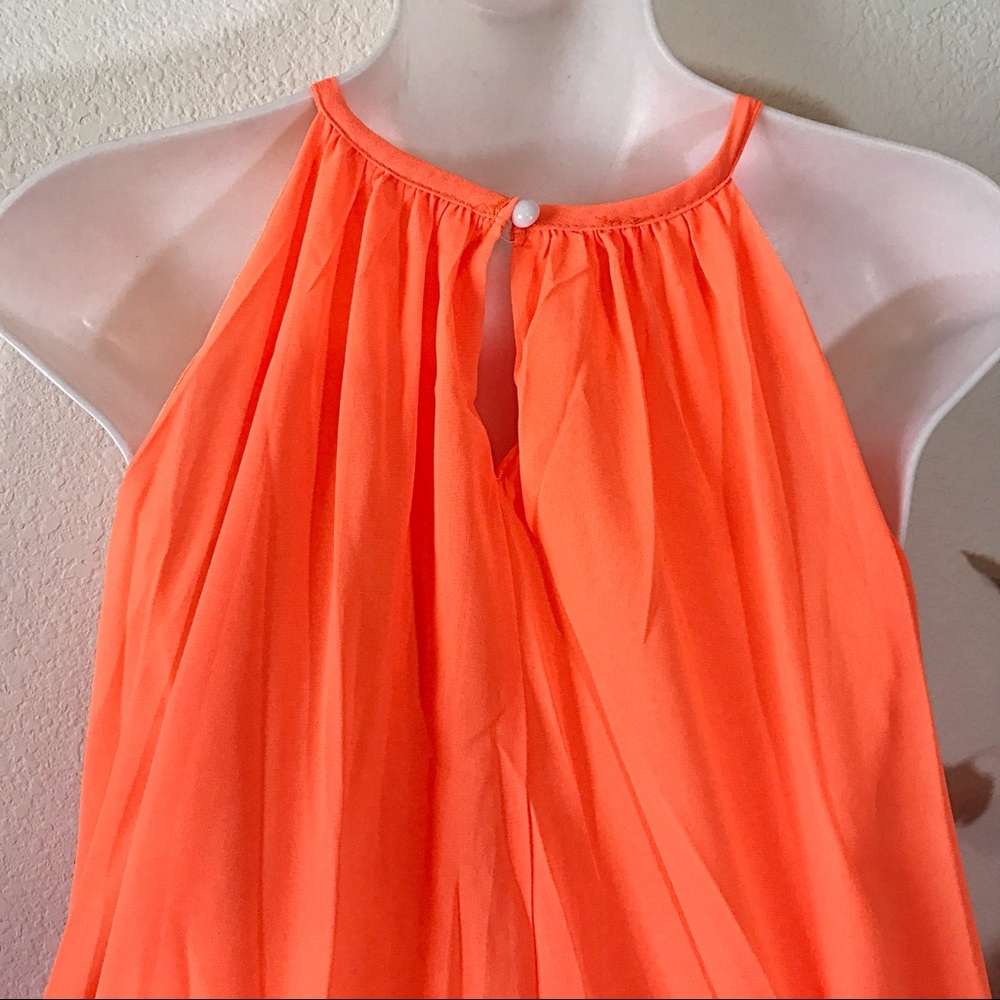 Chiffon Orange Tan Hi-Lo Color-block Flowing Dress - Picture 5 of 8