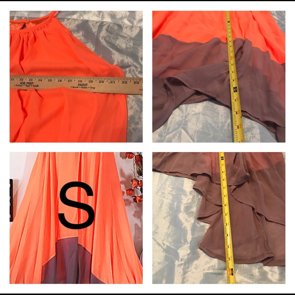 Chiffon Orange Tan Hi-Lo Color-block Flowing Dress - Picture 6 of 8