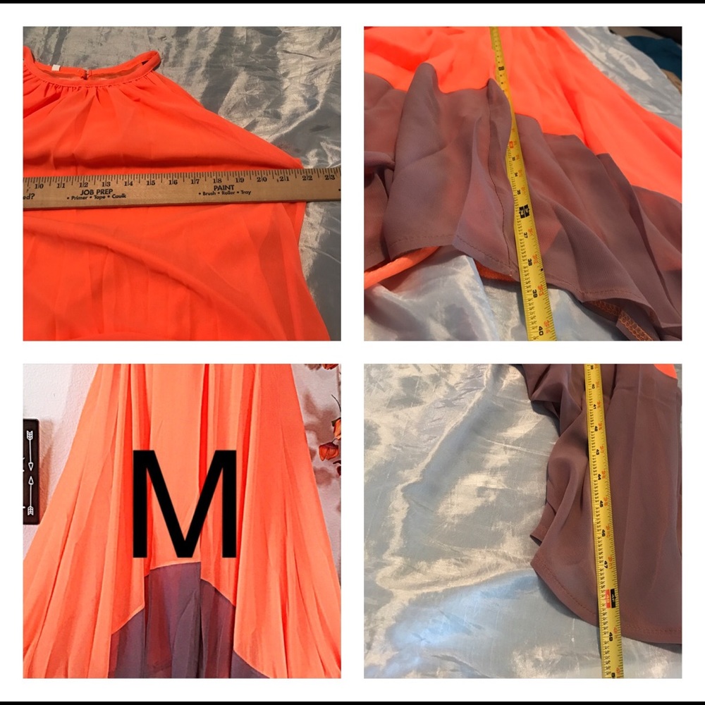 Chiffon Orange Tan Hi-Lo Color-block Flowing Dress - Picture 7 of 8