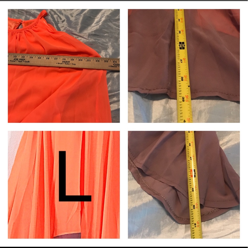 Chiffon Orange Tan Hi-Lo Color-block Flowing Dress - Picture 8 of 8