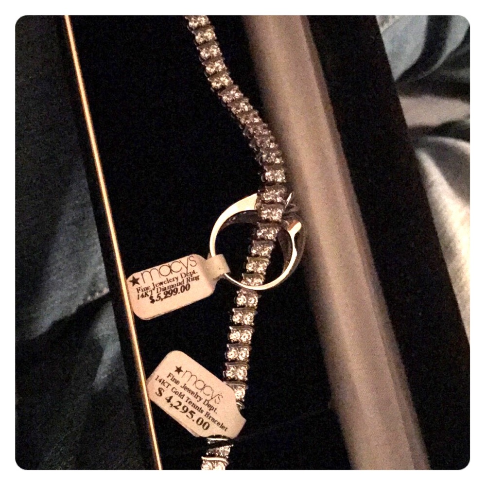 Diamond ring and gold tennis bracelet