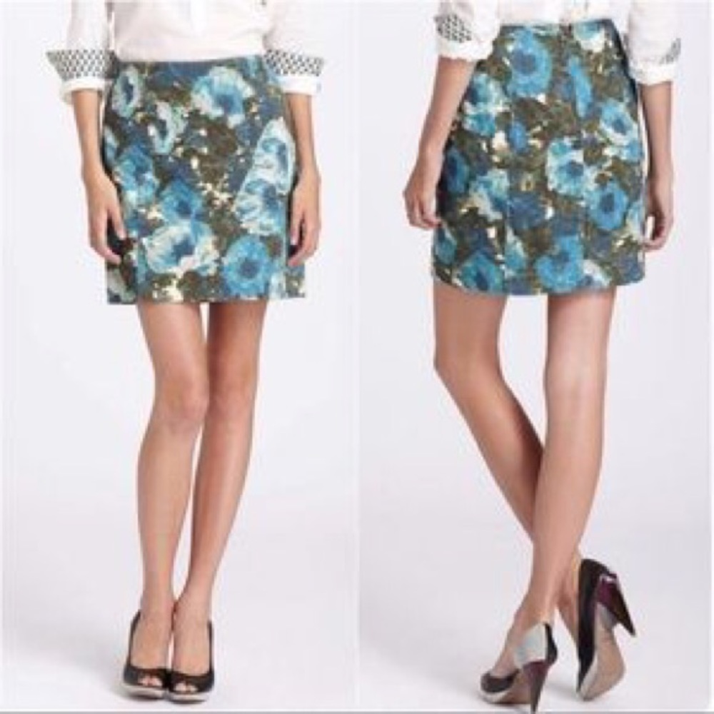 Anthropologie Sz 2 Blue and Green Corduroy Skirt