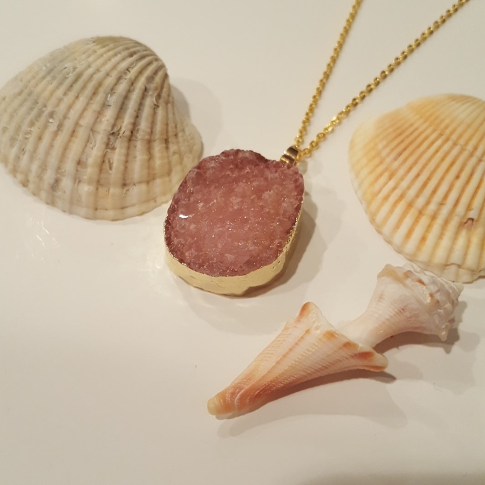 Pink druzy necklace