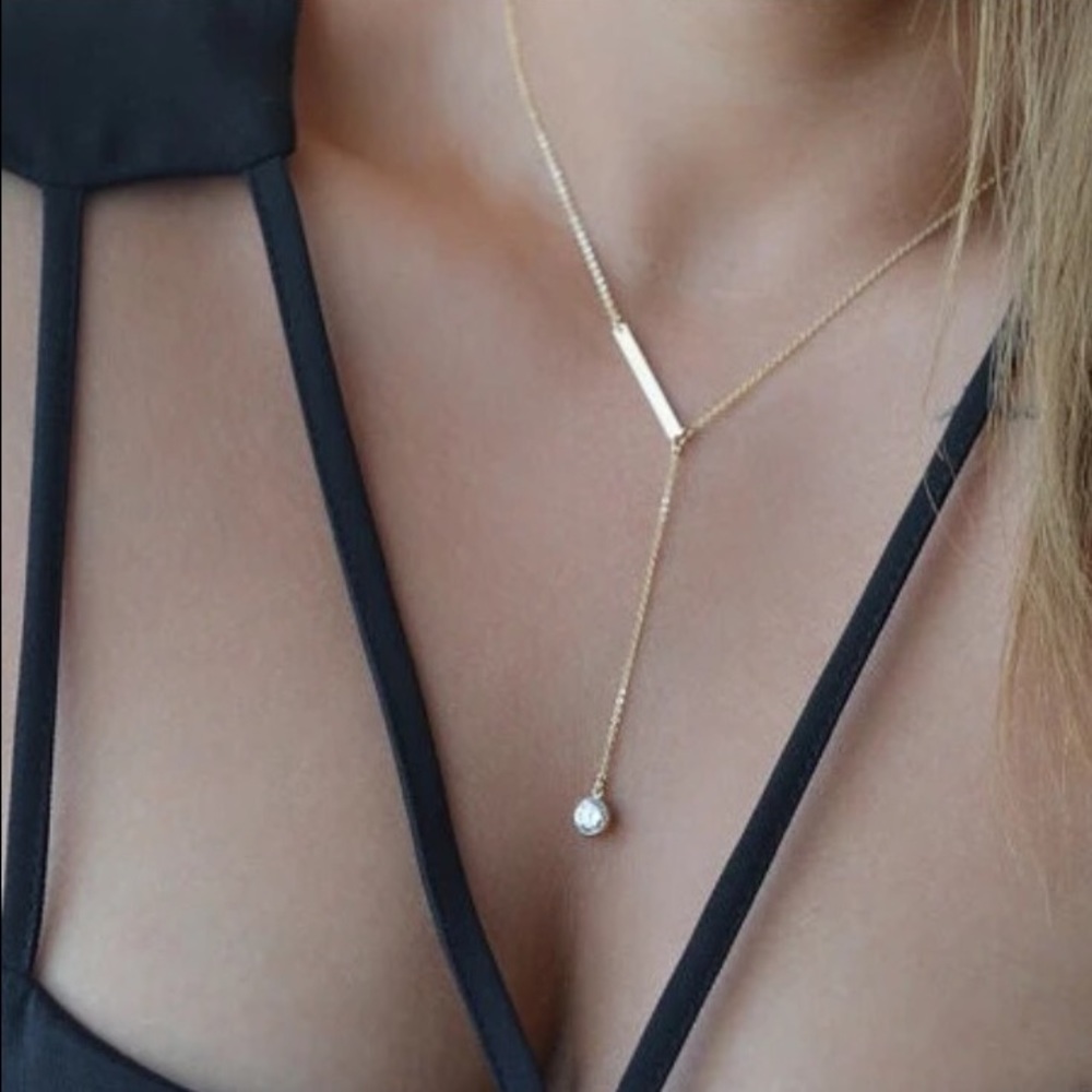 Crystal drop tie style gold necklace