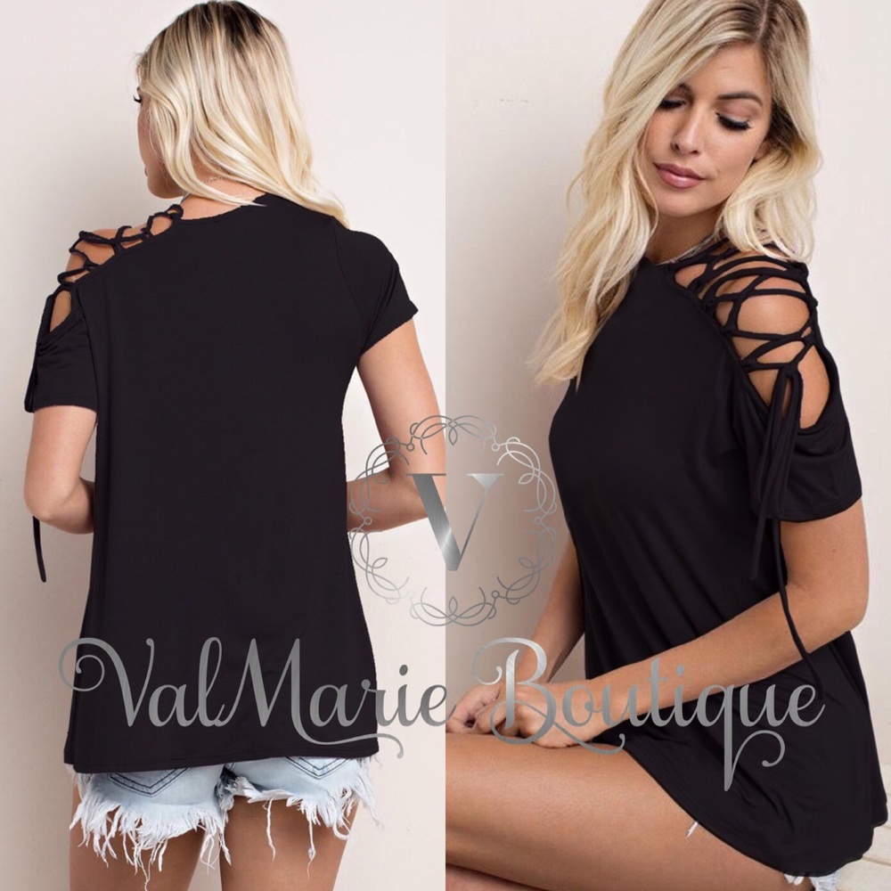 🛑SZ S LAST ONE- LACE UP COLD SHOULDER TOP - Picture 2 of 4