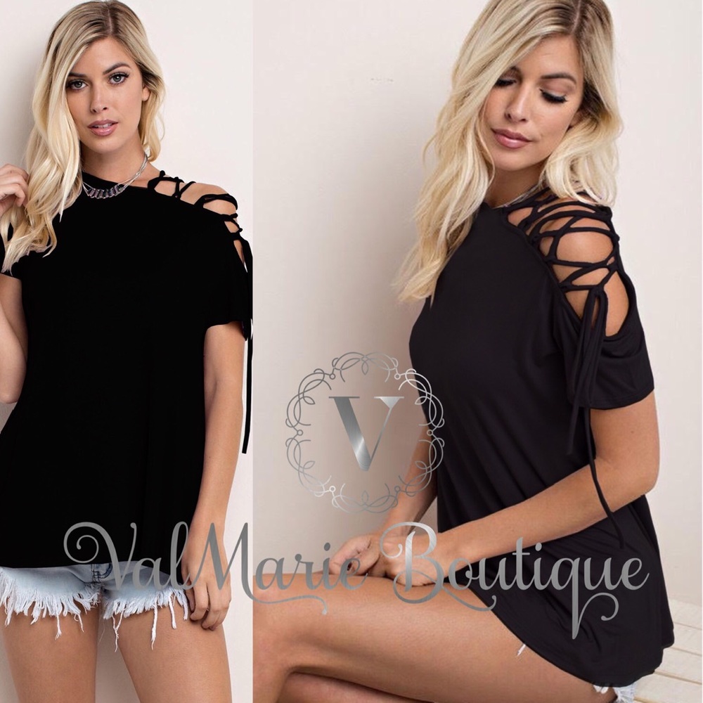 🛑SZ S LAST ONE- LACE UP COLD SHOULDER TOP - Picture 4 of 4