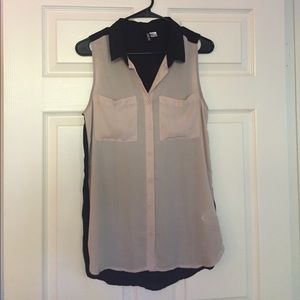H&M Two-Tone Collared Chiffon Blouse