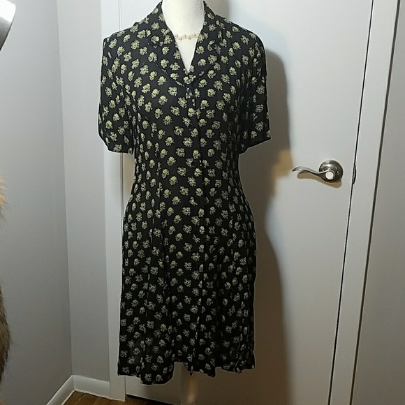 Jones NY Golden Floral on Black Button Down Dress - Picture 2 of 5