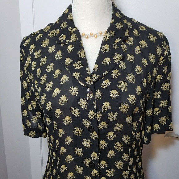 Jones NY Golden Floral on Black Button Down Dress - Picture 3 of 5