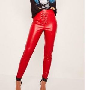 Red leather pants