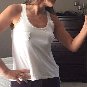 H&M white tank with sheer back and sheer trim.