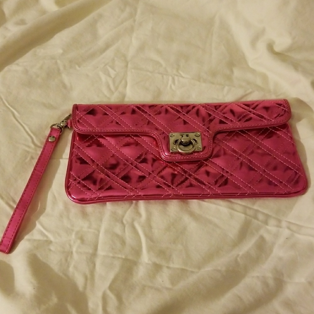 Hot pink/purple metallic clutch/wristlet