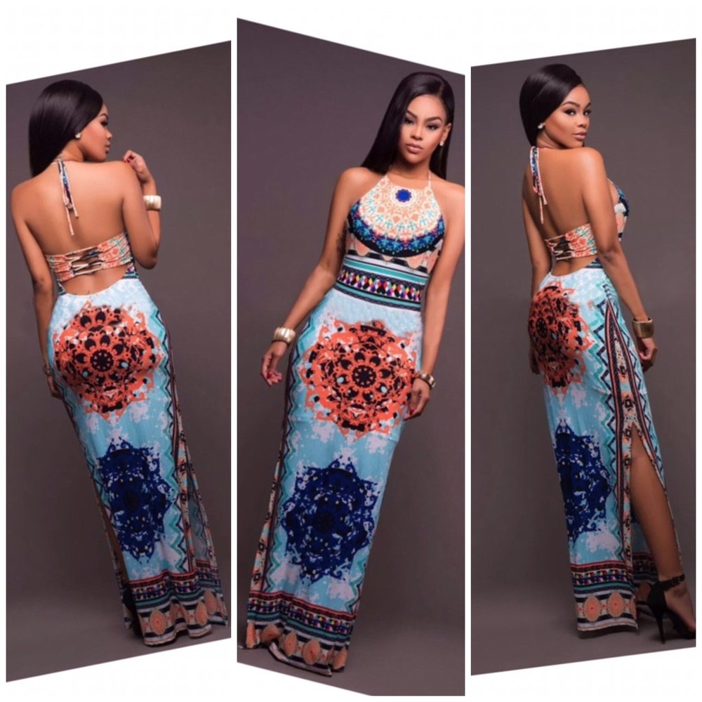 Sz L Bodycon Sexy Back Maxi Dress - Picture 1 of 6