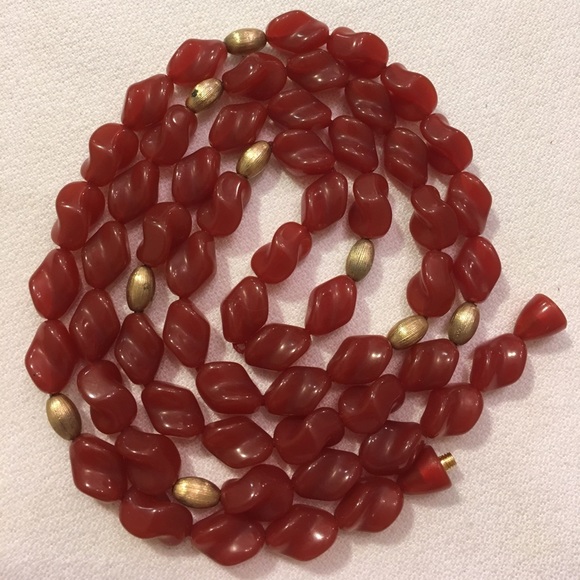 Vintage Brown Acrylic Bead Necklace & Earrings - Picture 8 of 16