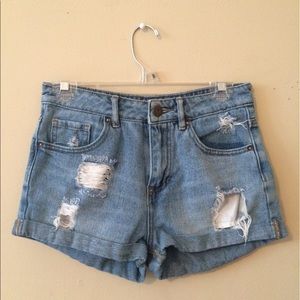 High rise denim shorts