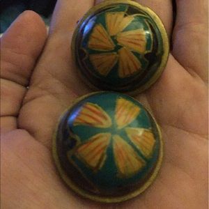 HandmadeRETROpainted lucky flower clip on earrings