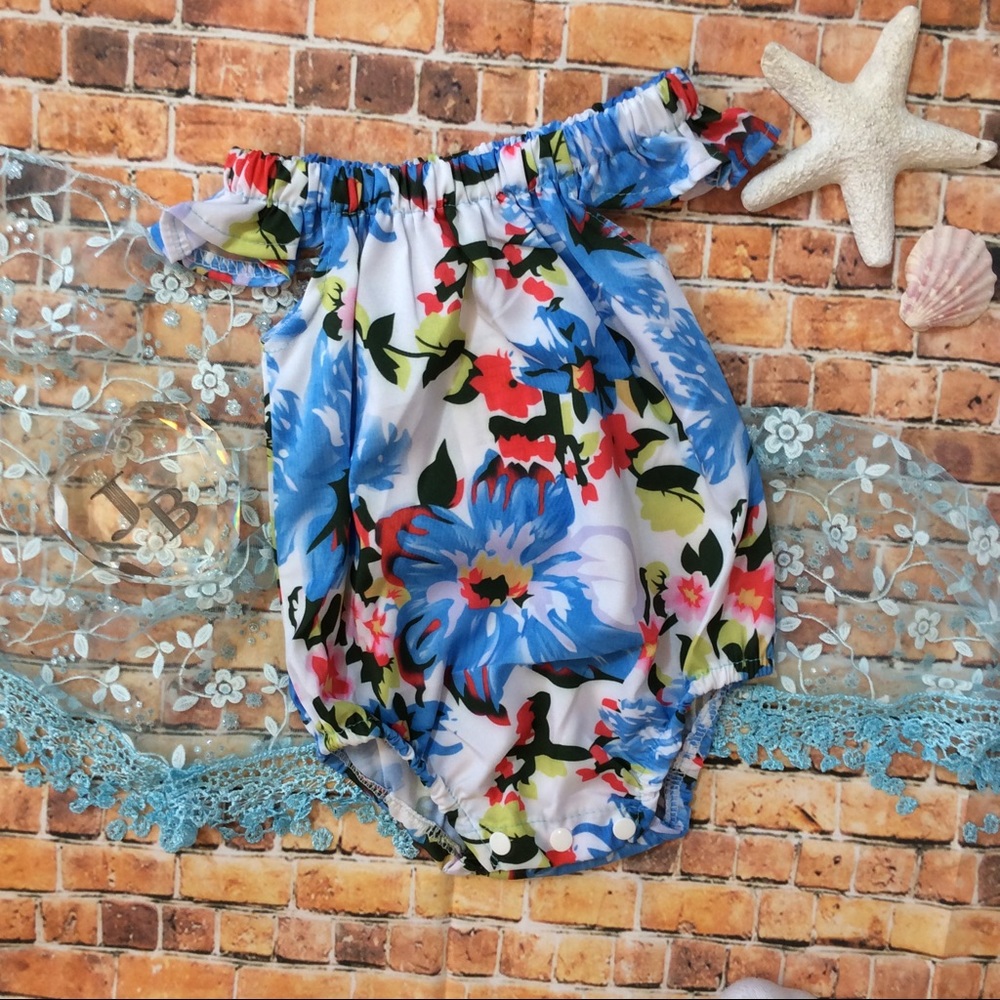 Boutique Baby Girl Tropical Floral Bubble Romper